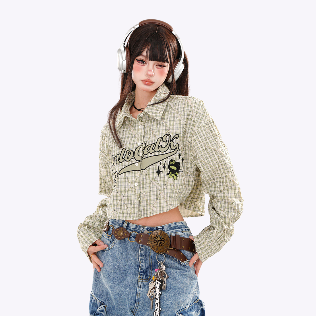 Image of Retro Plaid Crop Shirt